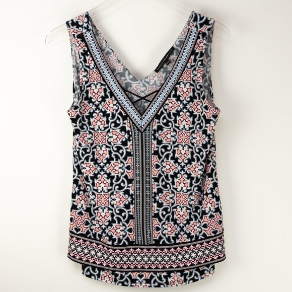 White House Black Market Date Top Criss Cross Sleeveless Printed V-neck Small - Picture 2 of 7